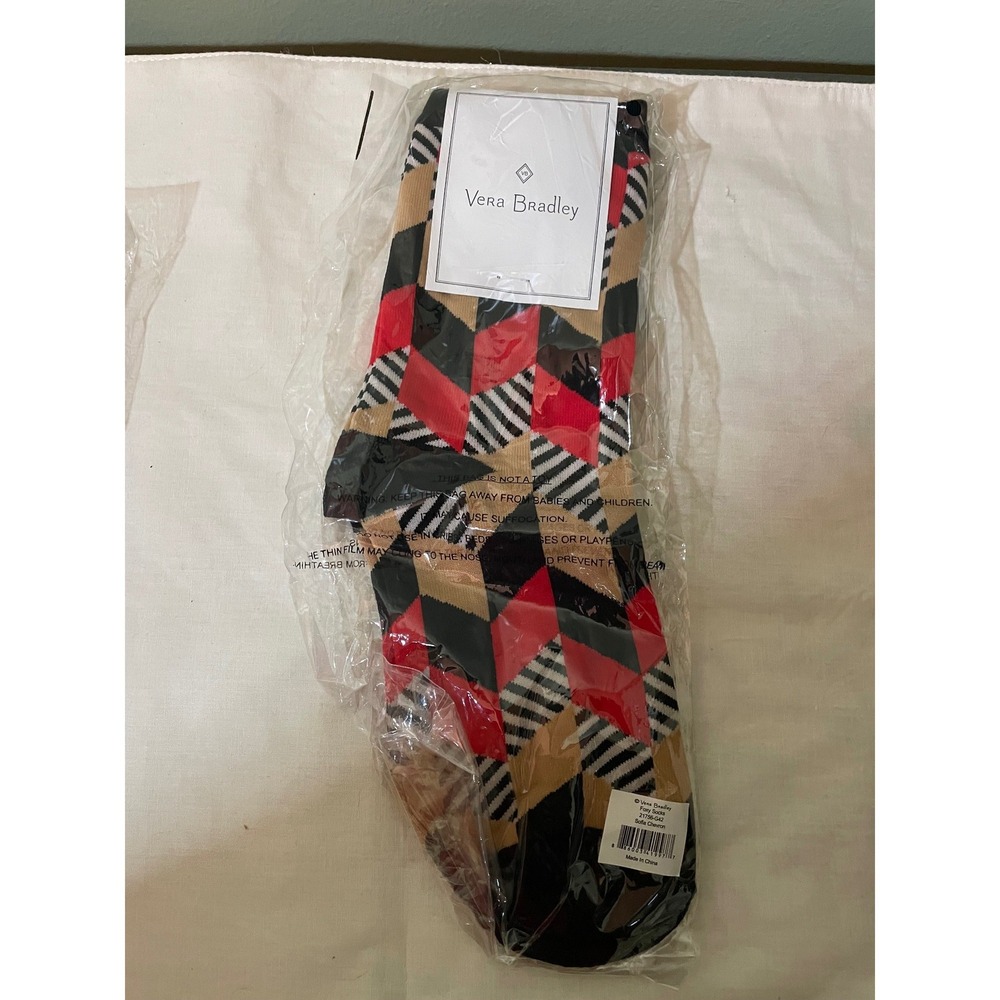 Vera Bradley Foxy Socks Sofia Chevron Red Black Tan Geometric Crew One Size NEW